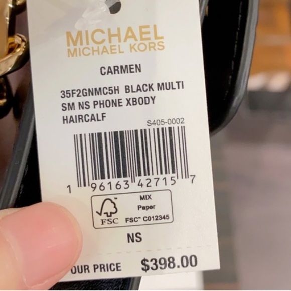 Michael Kors Carmen Leopard Print Logo Small Phone Case Xbody Bag HairCalf Black - Picture 14 of 16